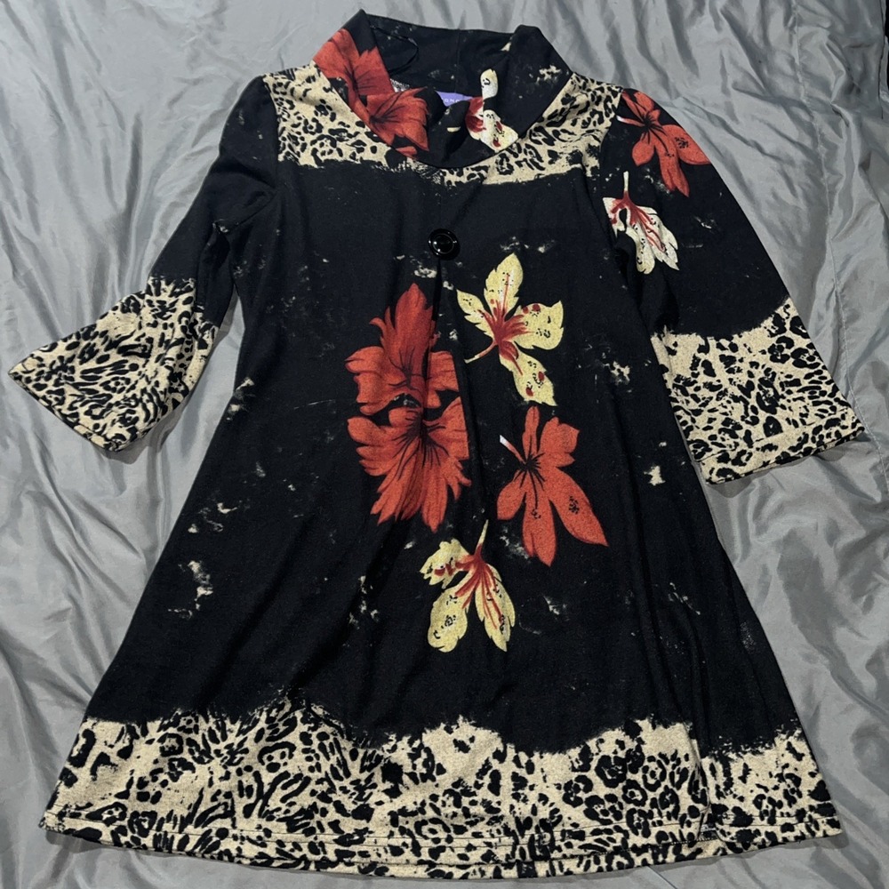 Autonomy Ladieswear One Button Tunic Dress Hippie Boho Red/Black UK 18